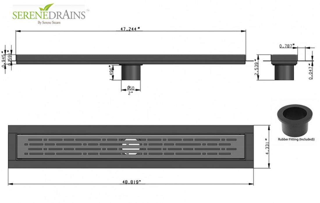SereneDrains Matte Black Linear Shower Drain Broken Lane Design