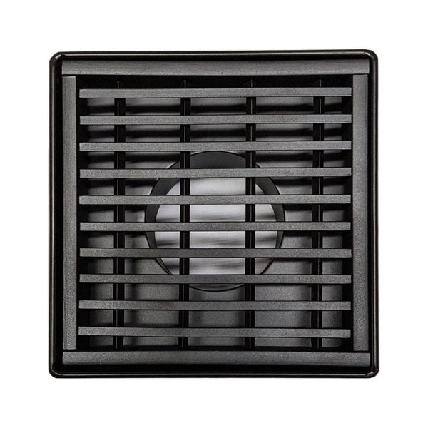 4 Inch Black Square Floor Drain with Hair Trap and Base Flange Wedgewire Design