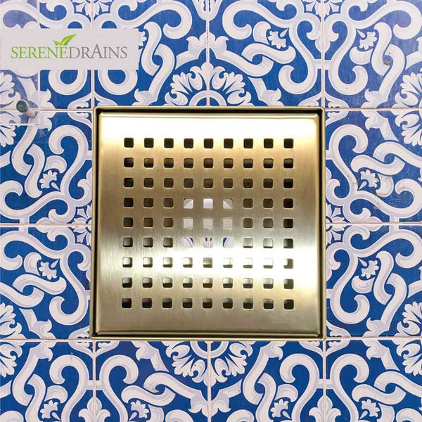 SereneDrains 6 Inch Square Gold Shower Drain Cover