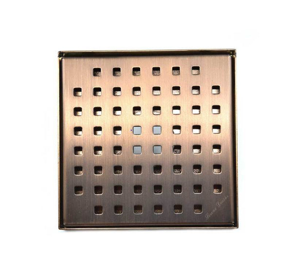 6 Inch Bronze Shower Drain Kit with Hair Trap and Base Flange – Traditional Square Design