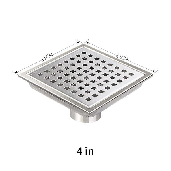 Silver Stainless Steel 4 Inch and 6 Inch Shower Drains, Square Grid Design