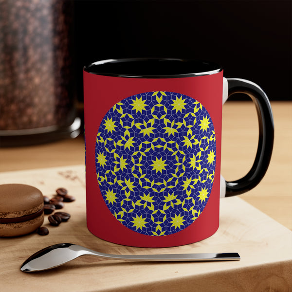 Coffee Mugs Inspired by Penrose Tiling, Special Gift Blue Yellow Pattern Designs
