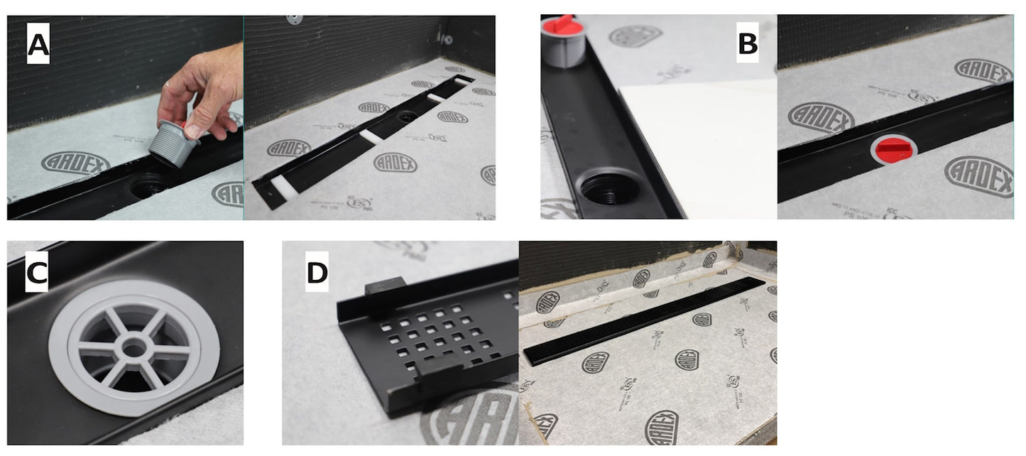 32 Inch Tile Insert Linear Drains, ARDEX TLT Linear Drains for Mud Bed Installations