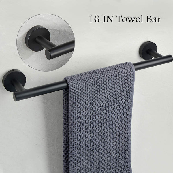 Black 16-Inch Towel Bar Bathroom Set, Wall Mount Stainless Steel Shower Accessories Set