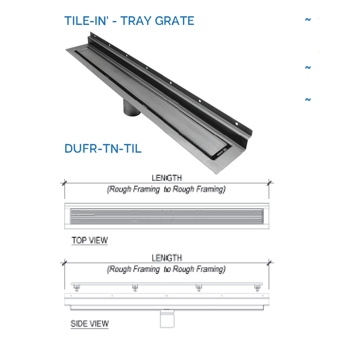 Wall Mounted Linear Floor Drain, invisible Tile Insert Cover, Backwall Flange Only