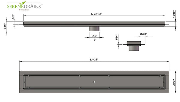 24 Inch Tile Insert Linear Shower Drain, Stainless Steel, Tile-In Linear Drain by SereneDrains