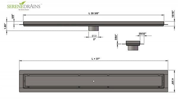35 Inch Tile Insert Linear Shower Drain, Stainless Steel, Tile-In Linear Drain by SereneDrains