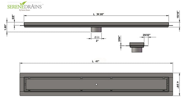39 Inch Tile Insert Linear Shower Drain, Stainless Steel, Tile-In Linear Drain by SereneDrains
