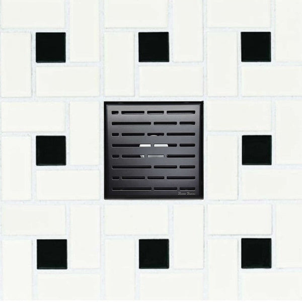 6 Inch Black Shower Drain for Bathrooms with Hair Trap and Drain Flange