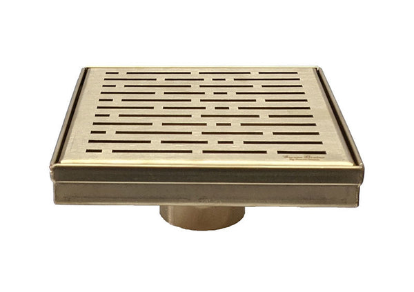 6 Inch Gold Square Shower Drain Cover with Hair Trap and Base Flange – Broken Lane Design