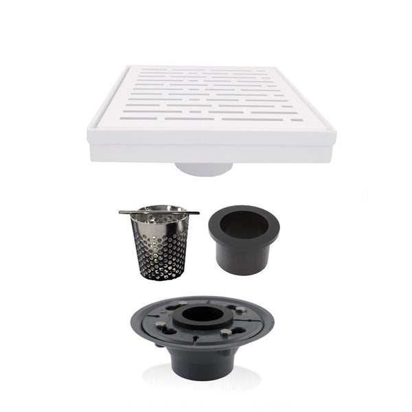 White 6 Square Drain Cover with Hair Trap and Base Flange Kit – Broken Lane Design