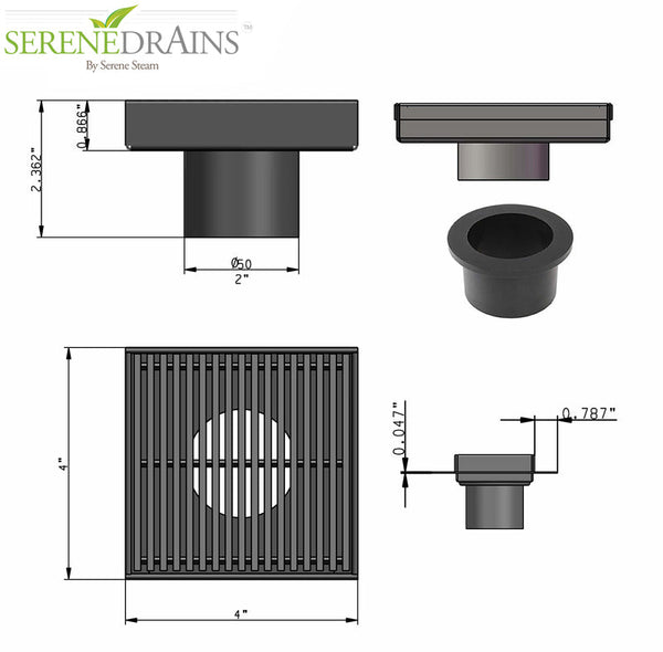 4 Inch Bronze Modern Shower Drain with Hair Strainer and Base Flange Wedge Wire Design
