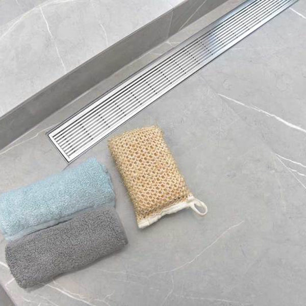 SereneDrains 36 Inch Linear Shower Drain Kit with 2 Inch Drain Flange, Hair Trap | 6 Grate Designs