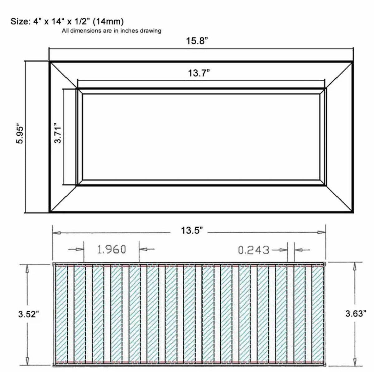 Chameleon Tile Vent Registers 4 x 14 Inch