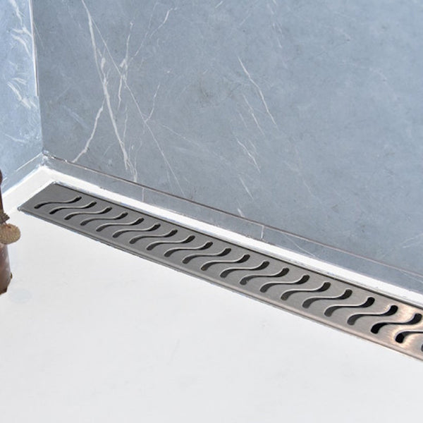 24 Inch Linear Shower Drain Offset Outlet with Hair Strainer by SereneDrains