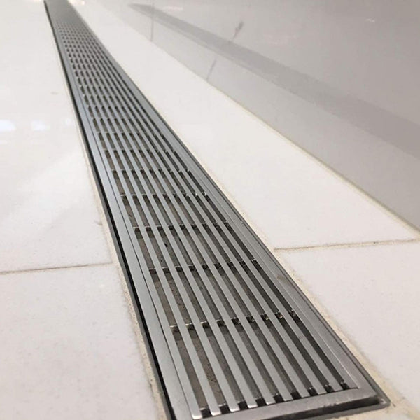 SereneDrains 40 Inch Linear Shower Drain Kit with 2 Inch Drain Flange, Hair Trap | 6 Grate Designs