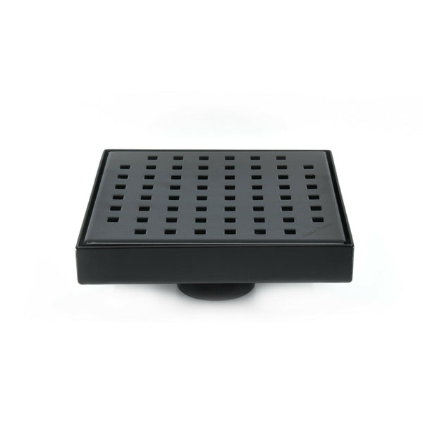 Matte Black Bath Set: 6 Inch Square Shower Drain & Shower Shelf Squares Design