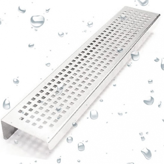 Polished Chrome Bath Set: 6" Square Shower Drain & Shower Shelf Squares Design