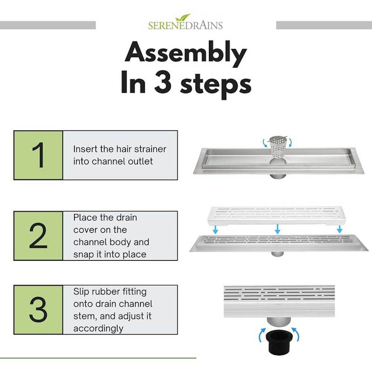 90 Inch Tile Insert Linear Shower Drain by SereneDrains