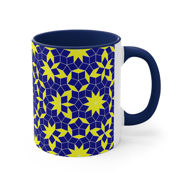 Coffee Mug Inspired by Penrose Tiling, Unique Gift Mugs Blue Yellow Pattern