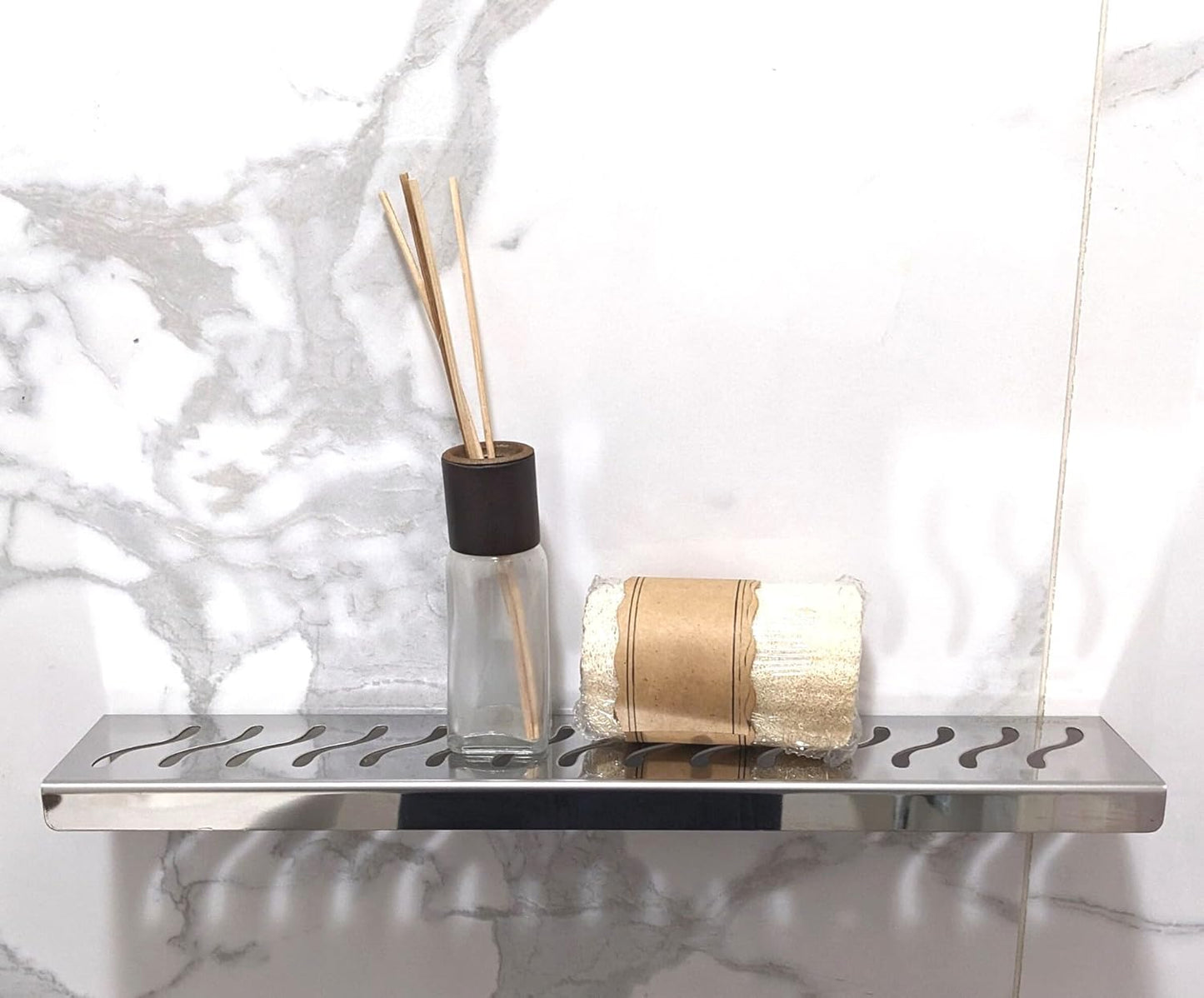 12 Inch Polished Stainless Steel Wall-Mounted Shower Shelf - Wave Design