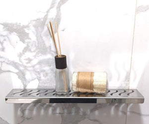 16 Inch Polished Stainless Steel Wall-Mounted Shower Shelf - Wave Design