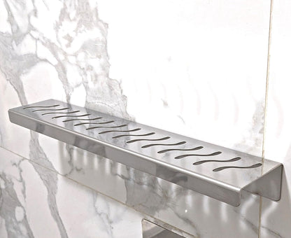 12 Inch Polished Stainless Steel Wall-Mounted Shower Shelf - Wave Design