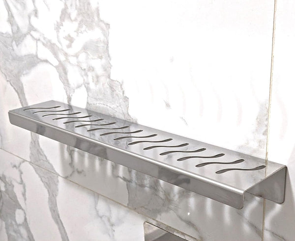 16 Inch Polished Stainless Steel Wall-Mounted Shower Shelf - Wave Design