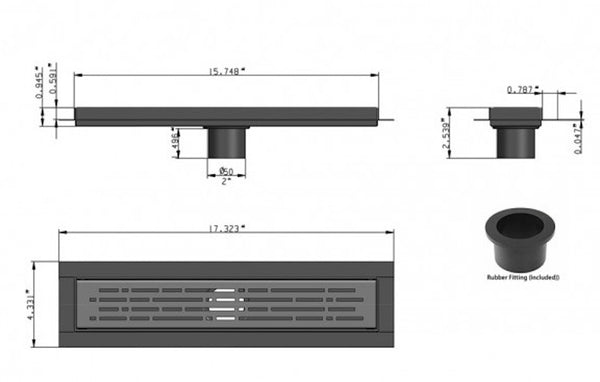 SereneDrains 16 Inch Linear Shower Drain Kit with 2 Inch Drain Flange, Hair Trap | 6 Grate Designs