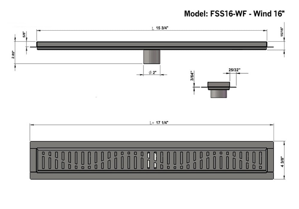 Shower Channel Drain Brushed Nickel Wind Design, SereneDrains
