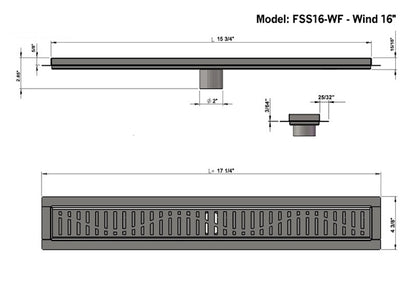 Shower Channel Drain Brushed Nickel Wind Design, SereneDrains