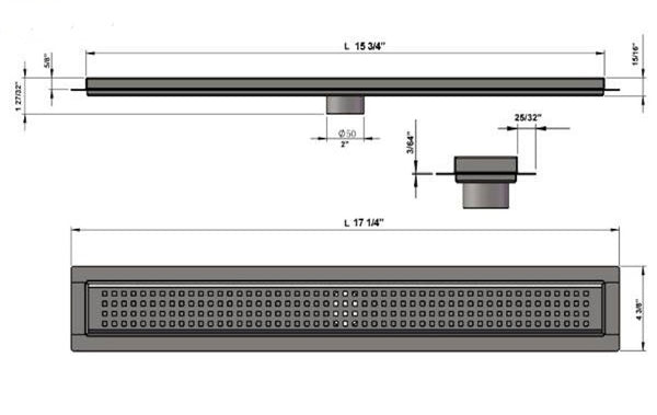 16 Inch Shower Trench Drain – Brushed Nickel Traditional Square Design SereneDrains
