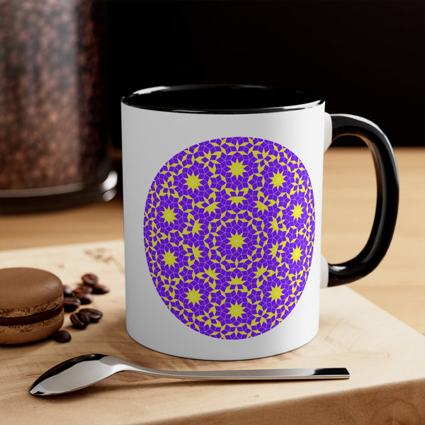 Coffee Mugs Inspired by Penrose Tiling, Special Gift Mugs Purple Yellow Designs
