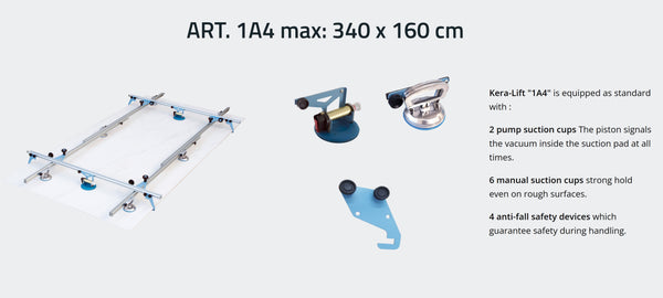 Large Format Tile Lifter, 1A4 Sigma Kera Tile Lifter 134 in x 63in 2 Vacuum Cups, 6 Handle Suction Cups