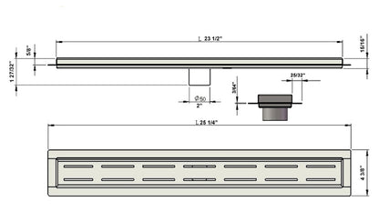 24 Inch Long Shower Drain Brushed Nickel Parallel Design, SereneDrains