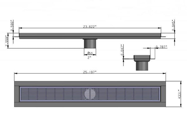 Linear Floor Drain Brushed Nickel Wedgewire Design, SereneDrains