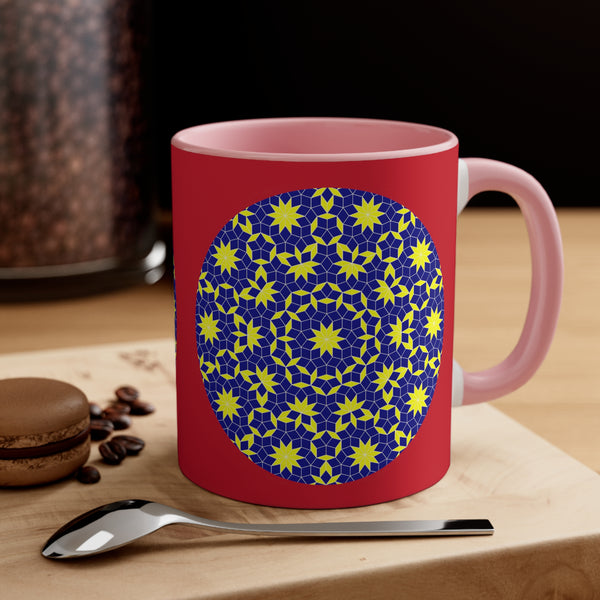 Coffee Mugs Inspired by Penrose Tiling, Special Gift Blue Yellow Pattern Designs