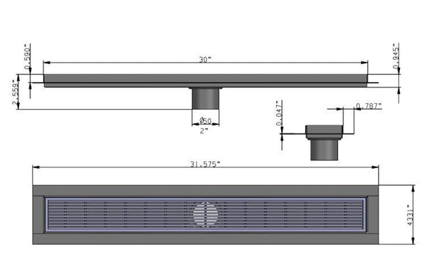 Linear Floor Drain Brushed Nickel Wedgewire Design, SereneDrains