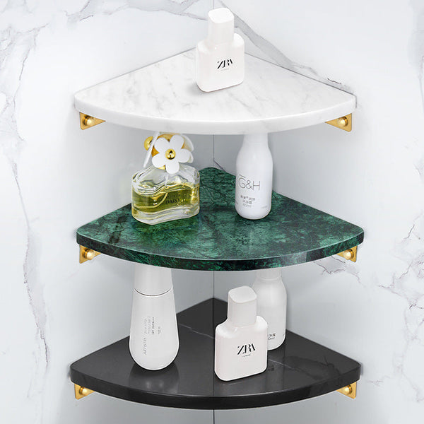 White Marble Wall-Mounted Rounded Shower Shelf
