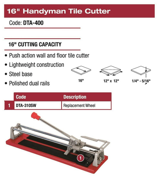 Tile Cutter, Push Action Tile Cutter 15.5" Cutting Capacity, DTA Economy DTA-400