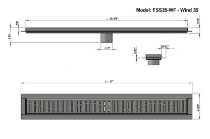 Shower Channel Drain Brushed Nickel Wind Design, SereneDrains