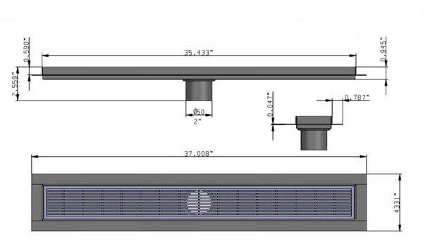 Linear Floor Drain Brushed Nickel Wedgewire Design, SereneDrains