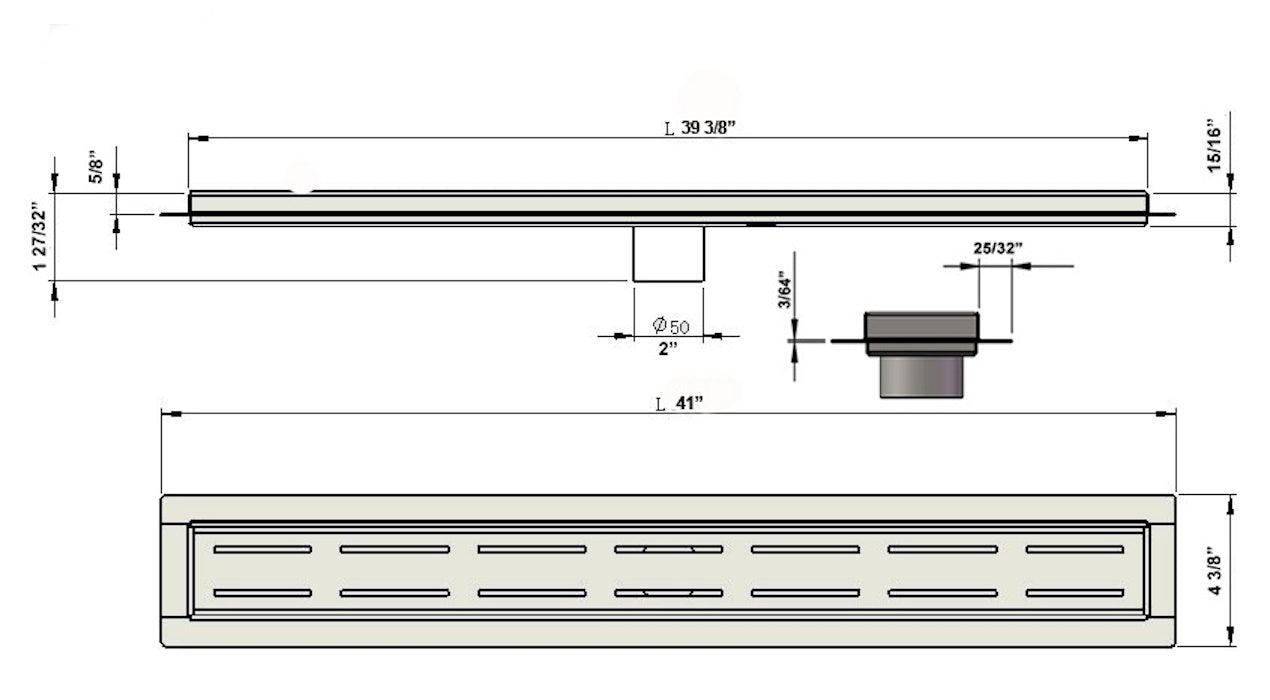 39 Inch Long Shower Drain Brushed Nickel Parallel Design, SereneDrains