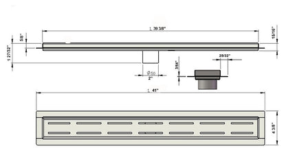39 Inch Long Shower Drain Brushed Nickel Parallel Design, SereneDrains