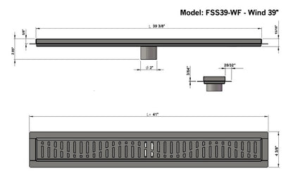 Shower Channel Drain Brushed Nickel Wind Design, SereneDrains