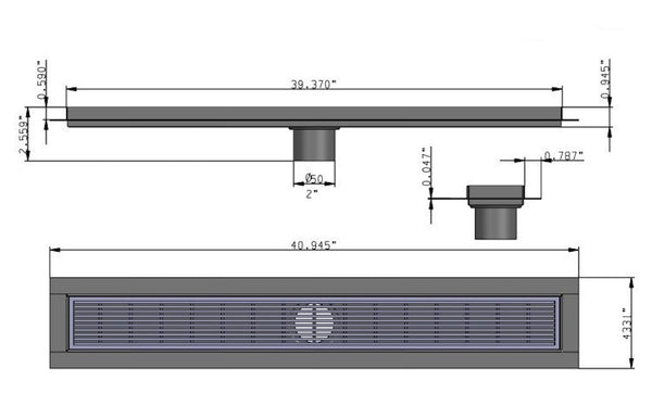 Linear Floor Drain Brushed Nickel Wedgewire Design, SereneDrains