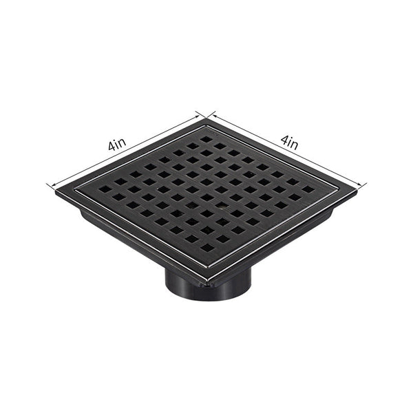 Black Stainless Steel 4 Inch and 6 Inch Shower Drains, Square Grid Design