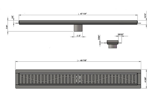 Shower Channel Drain Brushed Nickel Wind Design, SereneDrains