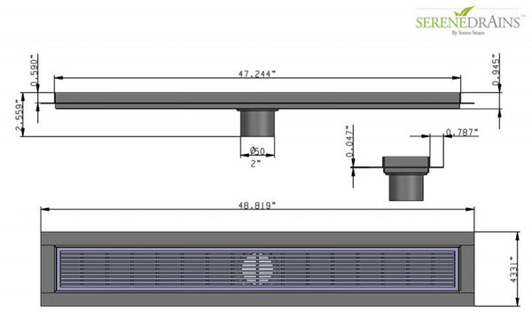 Linear Floor Drain Brushed Nickel Wedgewire Design, SereneDrains