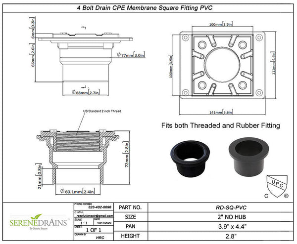 5 Inch Brushed Square Drain Cover with Hair Strainer and Drain Flange